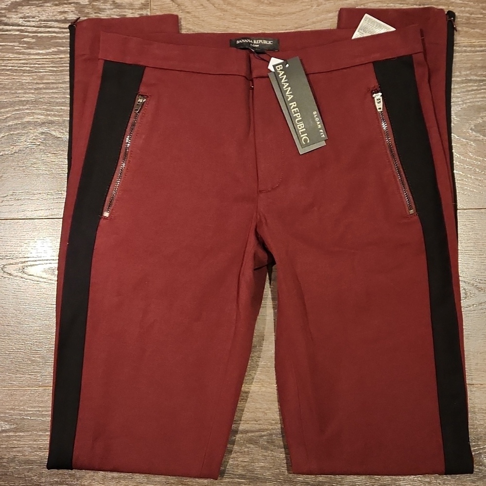 ❤️ NWT! BANANA REPUBLIC SLOAN SKINNY PANTS / TROUSERS W/ TUXEDO STRIPE, 4L